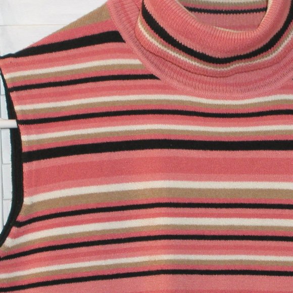 Sleeveless Sweater Tank Top Requiremets L Knit Turtleneck Striped --Like New - Picture 3 of 5